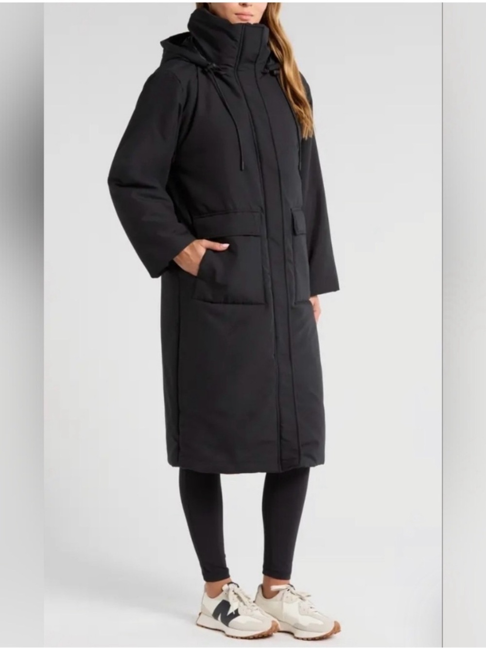 Zella Black Duvet Insulated Coat with Removable Hood - Size Large